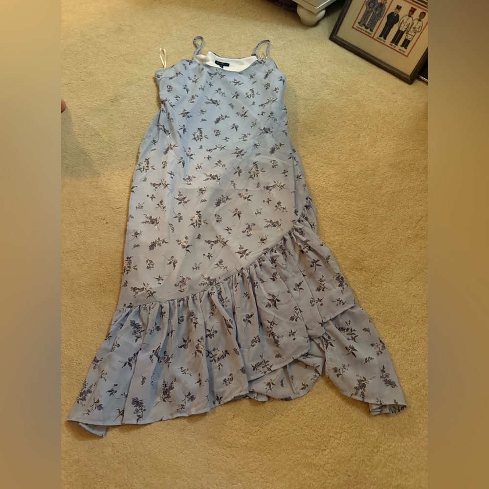 Ever After blue floral print asymmetrical hem dress